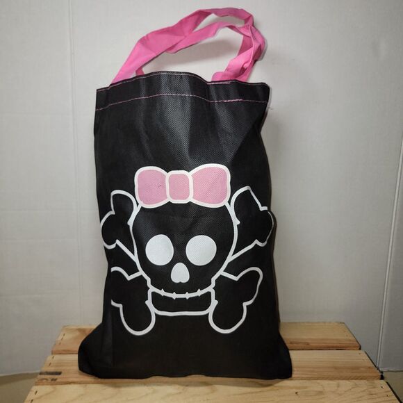 Skull & Crossbones w/ Bow Reusable Bag Small Black - Picture 1 of 4